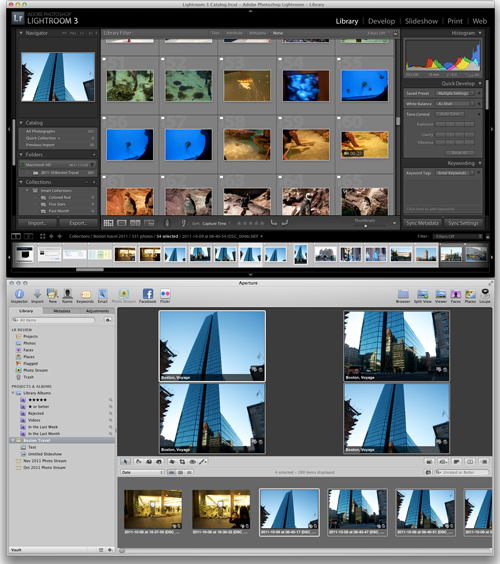 Lightroom (Top) versus Aperture (Bottom) full screen view
