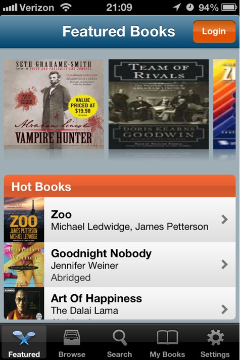 Audiobooks screenshot of Hot Books list