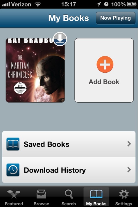 Audiobooks screenshot of My Books list