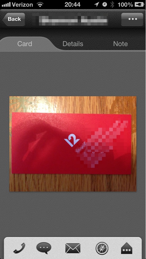 CamCard card snapshot screen