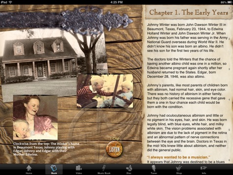 Johnny Winter app book screen