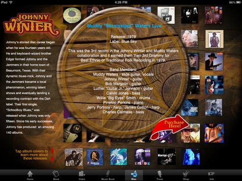 Johnny Winter app albums screen