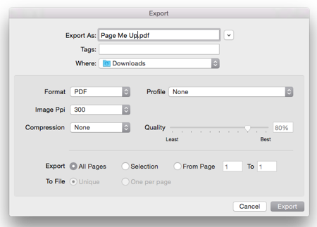 The Export dialogue box