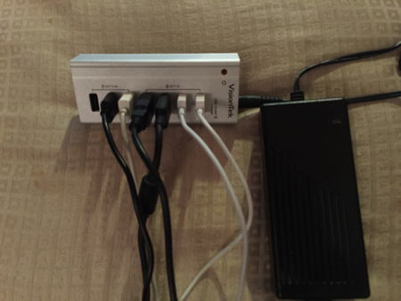 The hub in real life with the traditional cable spaghetti